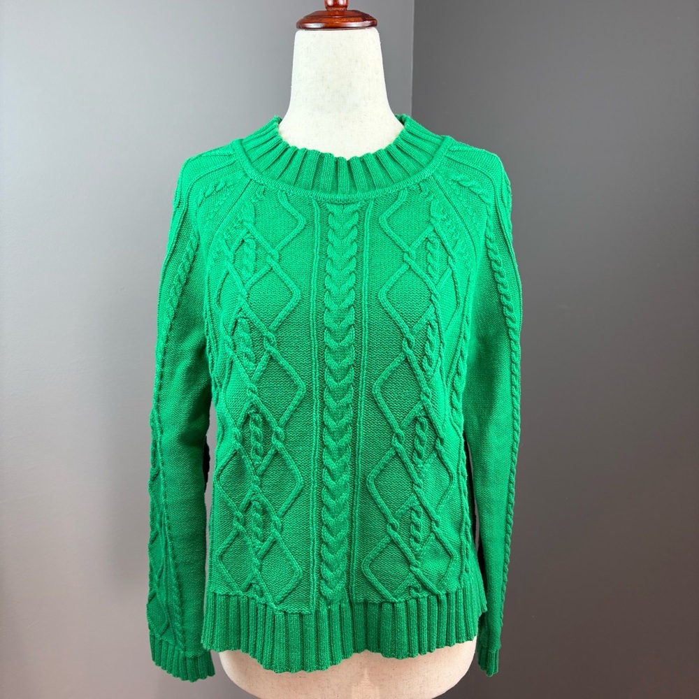 GAP 100% Cotton Crewneck Cable Knit Sweater Irish Green Size S Classic Comfy ☘️